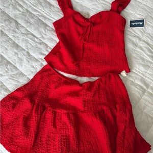 NWT Red Textured Two-Piece Top & Skirt Set - XL